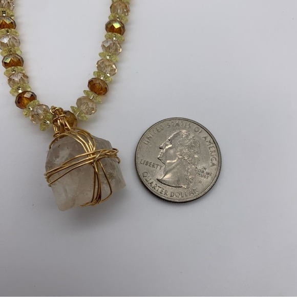 Beaded Brown & Gold Tone Necklace with Gemlike Crystal Pendant - Picture 9 of 10